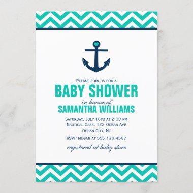 Green Nautical Baby Shower Invitations