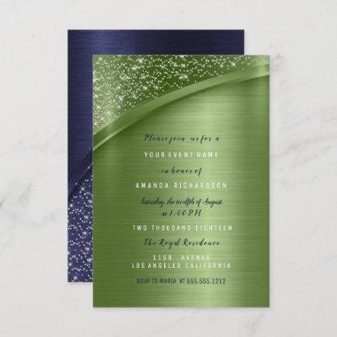 Green Navy Bridal Shower Birthday Sweet 16th Invitations