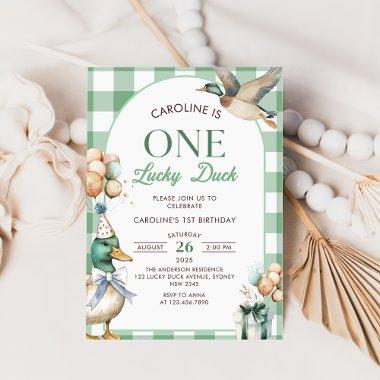 Green One Lucky Duck 1st Birthday