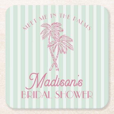 Green Palm Spring Pastel Beach  Square Paper Coaster