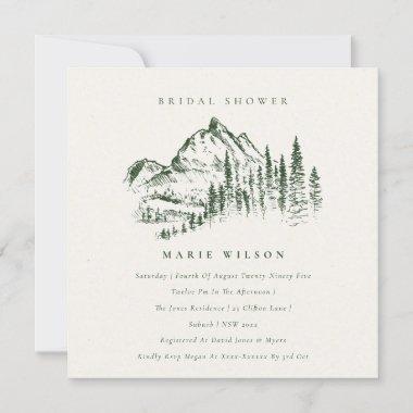 Green Pine Mountain Sketch Bridal Shower Invite