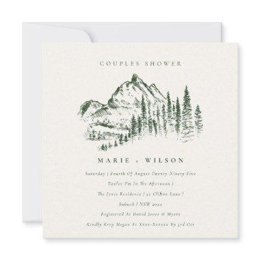 Green Pine Mountain Sketch Couples Shower Invite