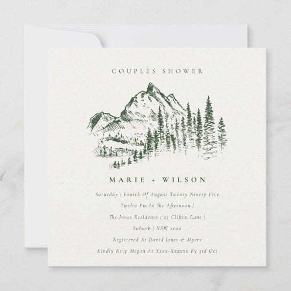 Green Pine Mountain Sketch Couples Shower Invite