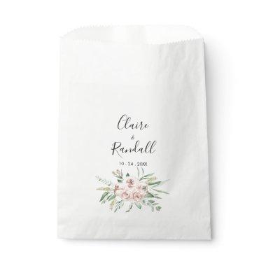 Green Pink Blush Floral White Wedding  Favor Bag