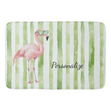 Green Pink Flamingo  Bath Mat