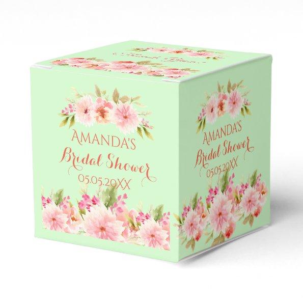 Green pink flowers bridal shower thank you favor box