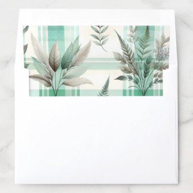 Green Plaid Checkered Pattern Leaf Leaves Envelope Liner