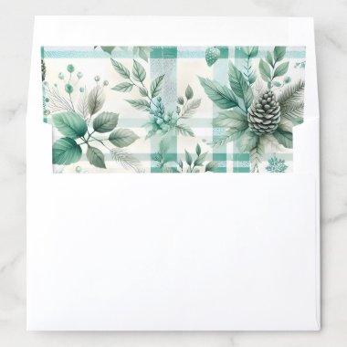 Green Plaid Checkered Pattern Pine Cone Leaves Envelope Liner