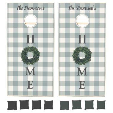 Green Plaid Typography Name HOME Personalized Cornhole Set
