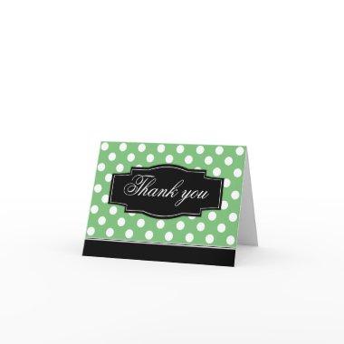 Green Polka Dot Black Frame Thank You Invitations