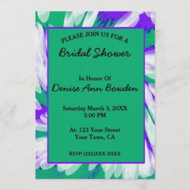 Green Purple Tie Dye Swirl Bridal Shower Invitations