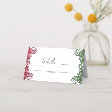 Green Red Lace Elegant Fiesta Wedding Table Number Place