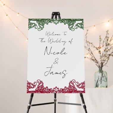 Green & Red Lace Elegant Fiesta Wedding Welcome Foam Board