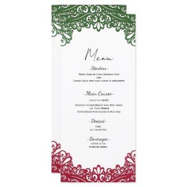 Green & Red Lace Elegant Fiesta White Wedding Menu