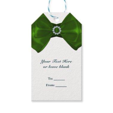 Green Ribbon Bow & Diamonds Bridal Shower Elegant Gift Tags