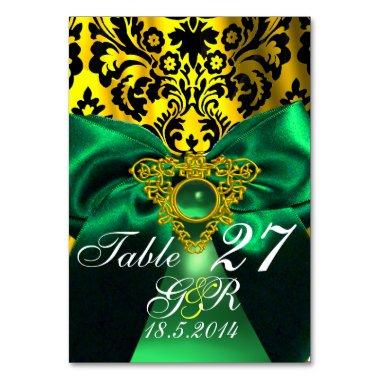 GREEN RIBBON GOLD CELTIC HEART DAMASK MONOGRAM TABLE NUMBER