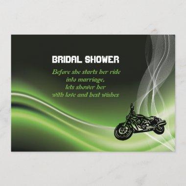 Green road biker/motorcycle wedding bridal shower Invitations