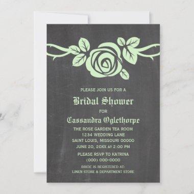 Green Rose Chalkboard Bridal Shower Invite