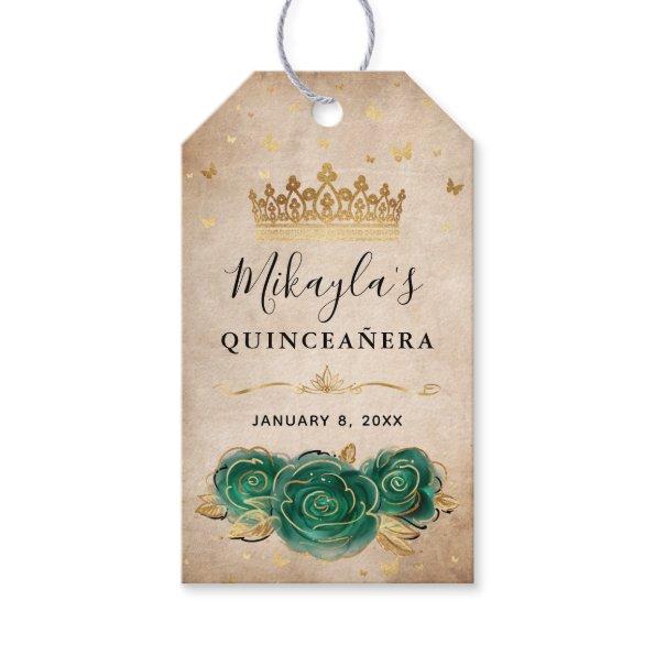 Green Rose Gold Crown Thank You Favor Gift Tags