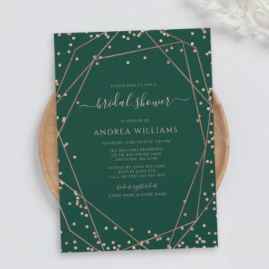Green Rose Gold Glitter Geometric Bridal Shower Invitations