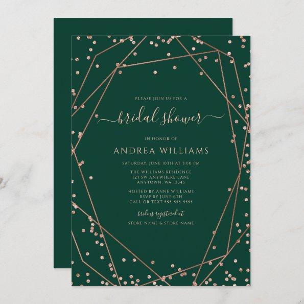 Green Rose Gold Glitter Geometric Bridal Shower Invitations