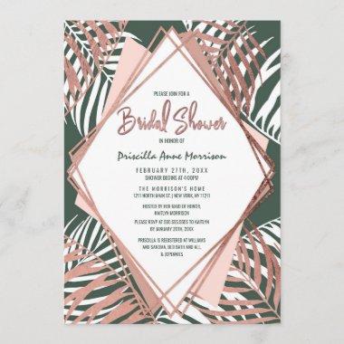 Green Rose Gold Tropical Palm Tree Bridal Shower Invitations