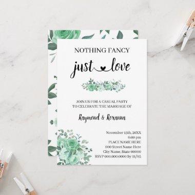 Green Roses Nothing Fancy just Love Elopement  Invitations