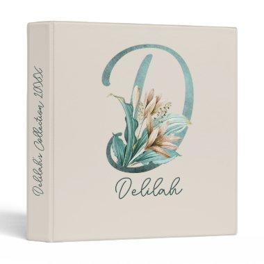 Green Rustic Off-White Lilies Letter D Monogram 3 Ring Binder