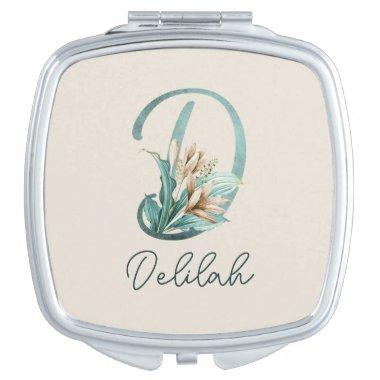 Green Rustic Off-White Lilies Letter D Monogram Compact Mirror