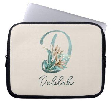 Green Rustic Off-White Lilies Letter D Monogram Laptop Sleeve