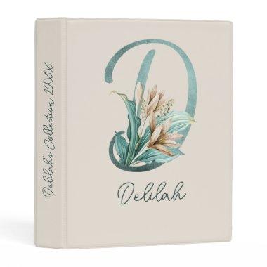Green Rustic Off-White Lilies Letter D Monogram Mini Binder