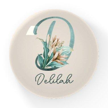 Green Rustic Off-White Lilies Letter D Monogram Paperweight