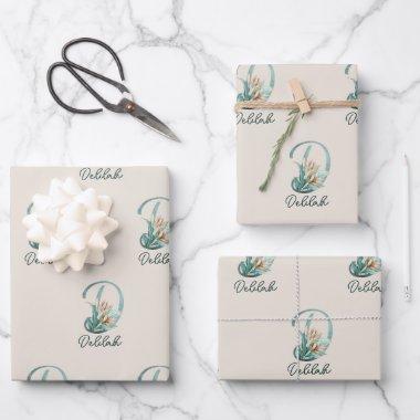 Green Rustic Off-White Lilies Letter D Monogram Wrapping Paper Sheets