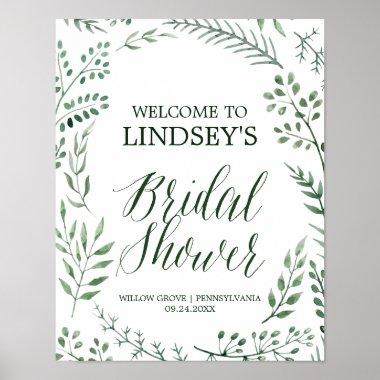 Green Rustic Wreath Bridal Shower Welcome Poster