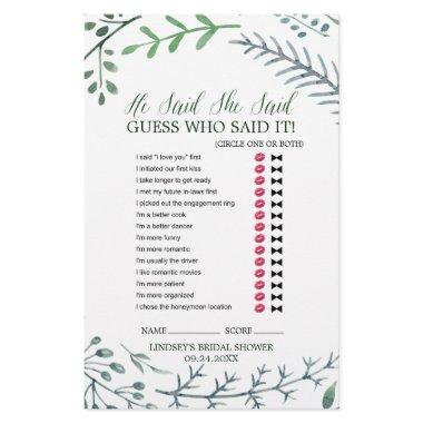 Green Rustic Wreath "He Said She Said" Game