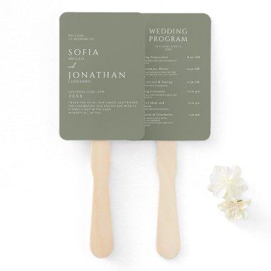 Green Sage Minimalist Elegant Wedding Programs Hand Fan