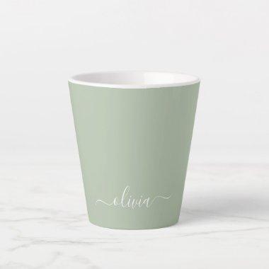 Green Sage Modern Script Girly Monogram Name Latte Mug