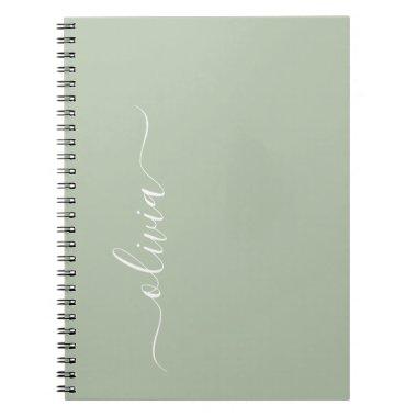 Green Sage Modern Script Girly Monogram Name Notebook