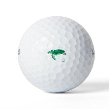 Green sea turtle watercolor coastal tropical ocean golf balls