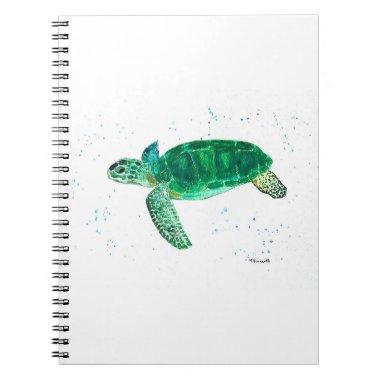 Green sea turtle watercolor coastal tropical ocean notebook