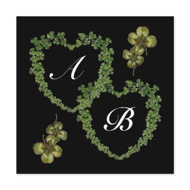 GREEN SHAMROCK HEARTS MONOGRAM black white purple Announcement