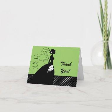 Green Silhouette Bride Thank You Note Invitations