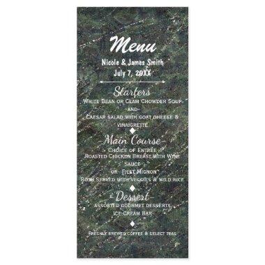 Green & Silver Army Camo Sparkle Glam Party Menu