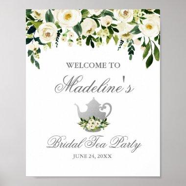 Green Silver Bridal Shower Tea Party Welcome Poster