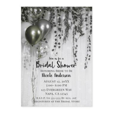 Green Silver Metallic Balloons Ivy Bridal Shower Invitations