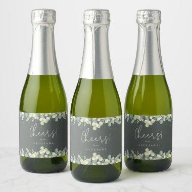 Green Snowberry+Eucalyptus Bridal Shower Mini Sparkling Wine Label