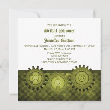 Green Steampunk Gears Bridal Shower Invite