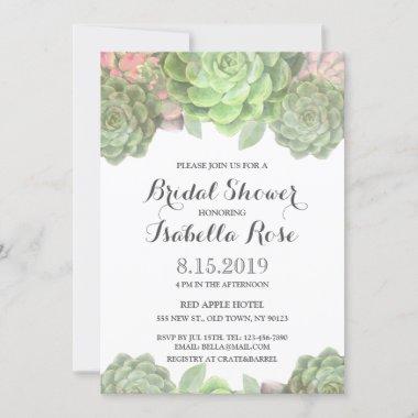Green Succulent Bridal Shower Invitations