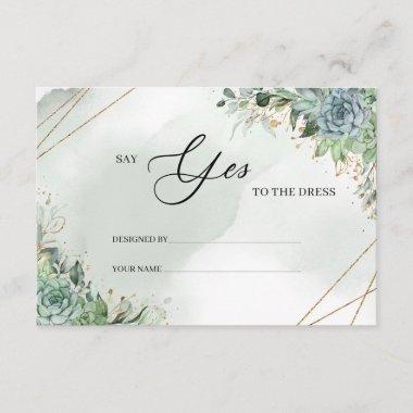 Green succulents gold Say Yes to the dress Invitations