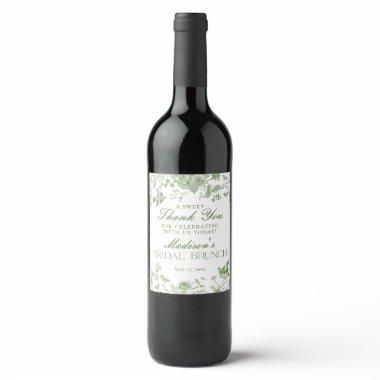 Green Toile De Jouy Floral Bridal Brunch Favors Wine Label